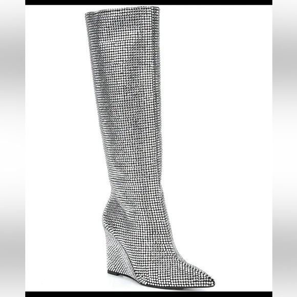 Gianni Bini GaborTwo Rhinestone Pointed Toe Tall Wedge Boots - Picture 7 of 7